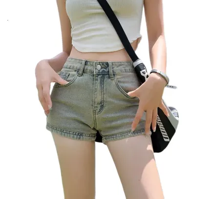 Shorts de mezclilla LangSha Spicy Girl para mujeres, Pantalones cortos de cintura alta ultra cortos de estilo americano vintage elástico de verano 2025