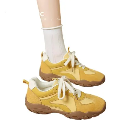 ZHR Zapatos de Deporte al Aire Libre para Mujeres, Estilo Retro, Zapatos Casuales de Senderismo y Trekking para Mujeres, Suela Blanda, Zapatillas de Entrenamiento para Mujeres, QS52 Amarillo, Tamaño 37