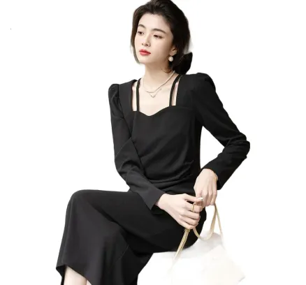 Vestido de encaje de deseo puro Demana Primavera Otoño Estilo francés cuadrado