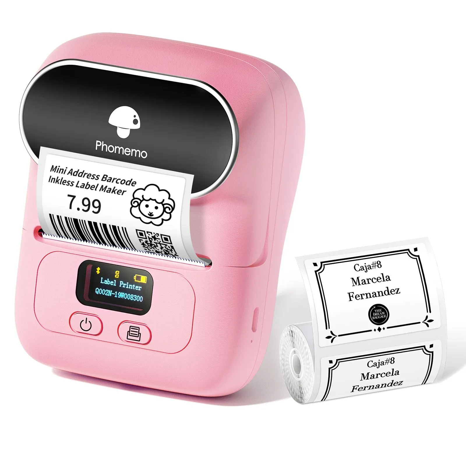 Phomemo Label Printer - M110 Thermal Label Printer, Upgraded Bluetooth Portable Label Maker for Product, Address, Small Business, Sticker, Home, DIY for Phone/Tablet/PC/Mac, with 100 Labels,Pink