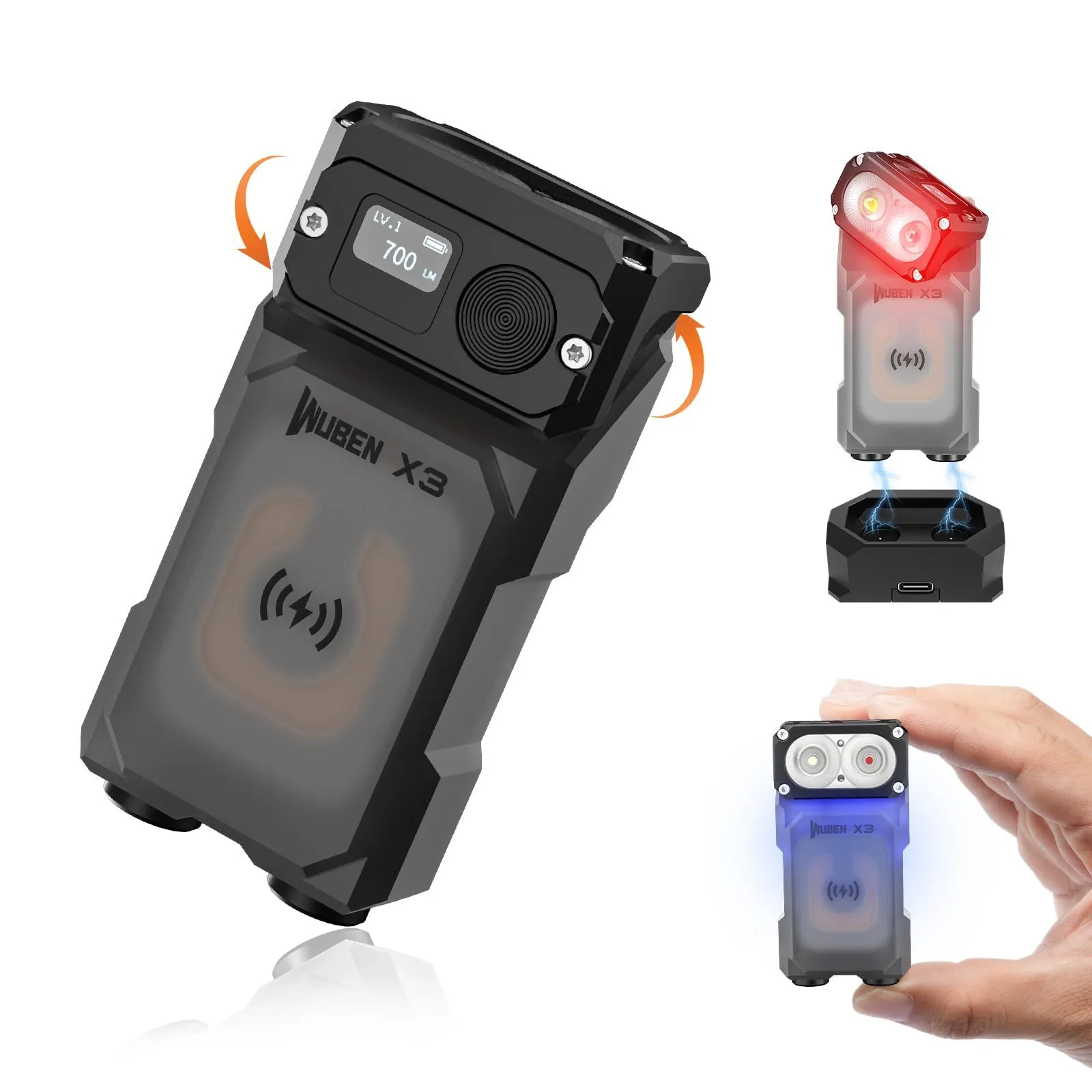 Linterna WUBEN X3 Mini con Base de Carga y Imán 180 Grados EDC Linterna Recargable de Llave Ip65 Impermeable 10 Modos de Cargado Tipo-C para Camping, Actividades al Aire Libre, Regalo