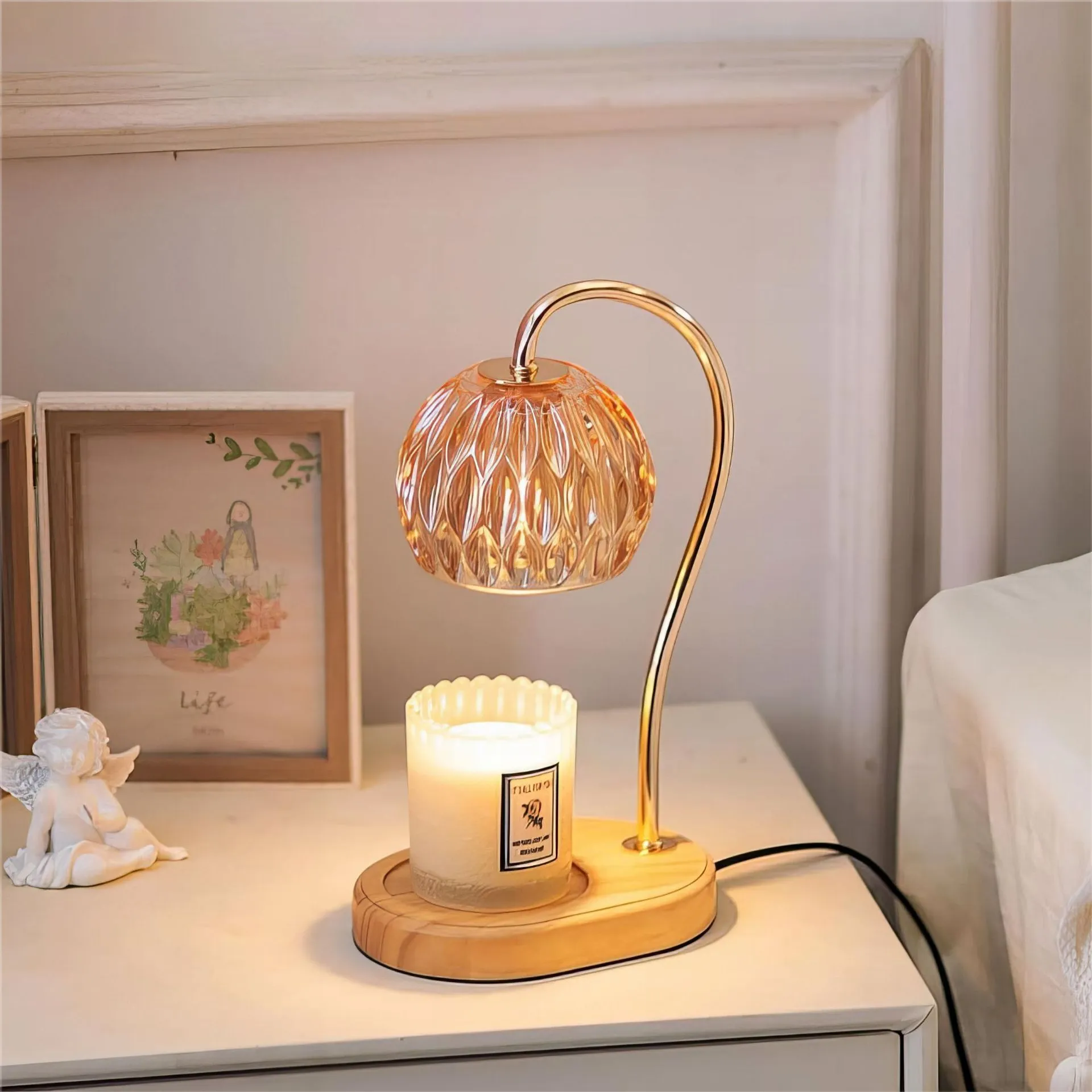 GEEZO Fragrance Candle Warmer Lamp，Electric Candle Warmer with Timer & Dimmer，Style C