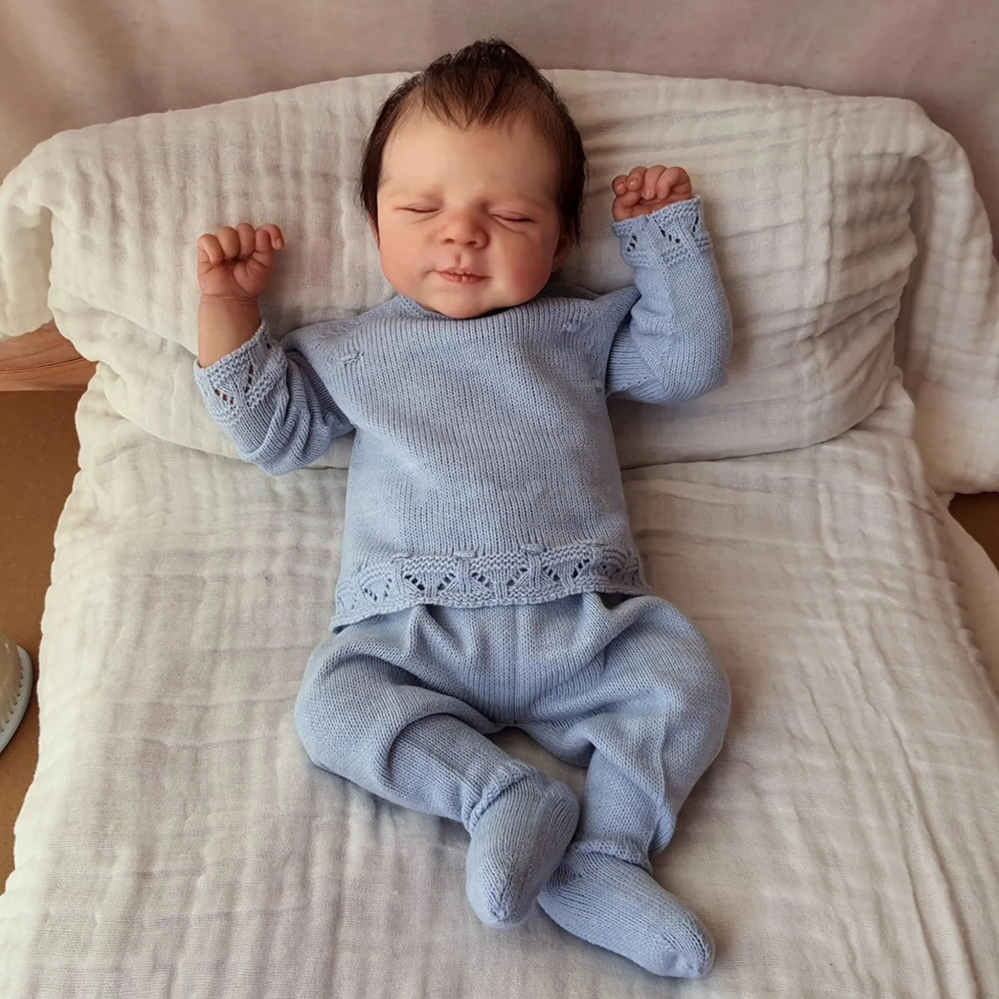 NPK Finished Ripe Sleeper Reborn Doll, 19 inches painted, lifelike, soft to the touch, 3D skin, rooted hand hair, visible