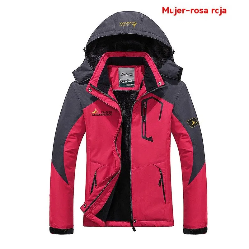Women's Winter Jacket Waterproof Ski Jacket Warm Fleece Jacket Multi Pocket Parka Raincoat L Size rose Red