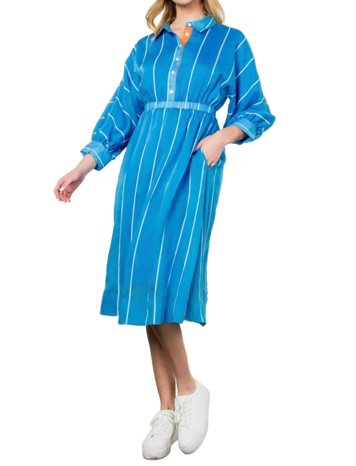 Thml Stripe Dress With Orange Detail In Blue thml-stripe-dress-with-orange-detail-in-blue