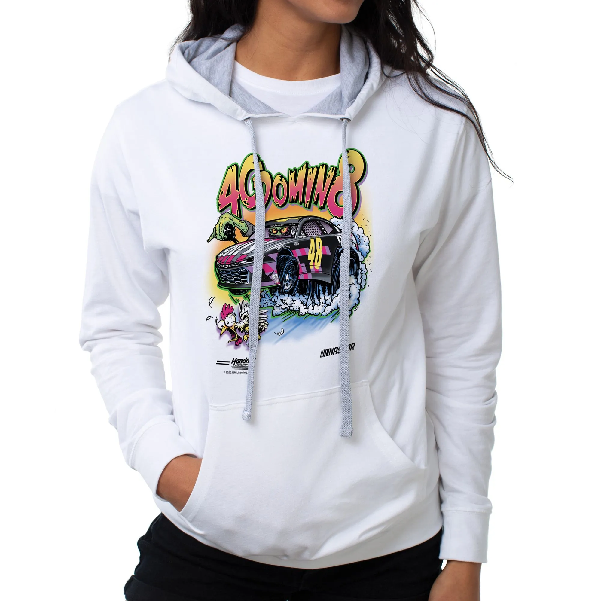 Sudadera con Capucha NASCAR - Jimmie Johnson - 3 Blanco por DelSol para Mujeres - 1 Pieza Camiseta (L)