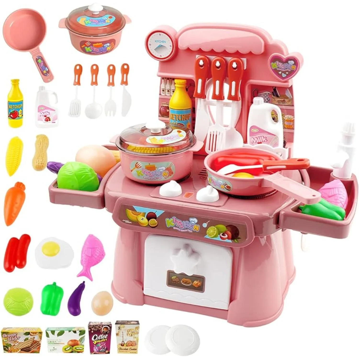 Kitchen Toys Imitated Chef Light Music Pretend Cooking Food Play Dinnerware Set,Children Girl Toy Gift Toy Kitchen Sink