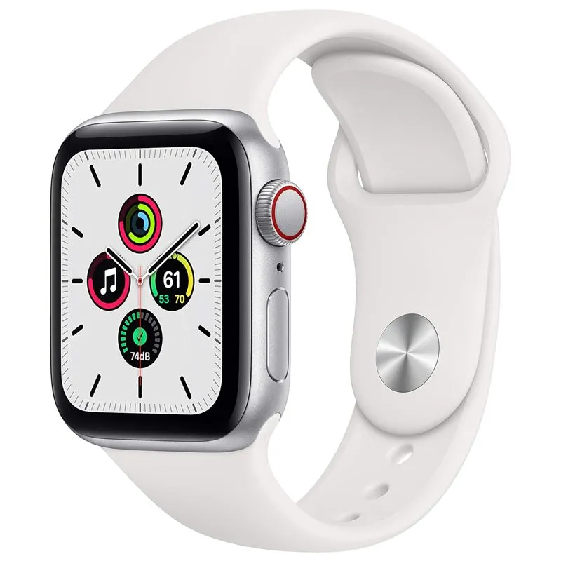 Apple Watch SE (GPS + Cellular, 40mm) - Silver Aluminum Case with White Sport Band (Renewed)